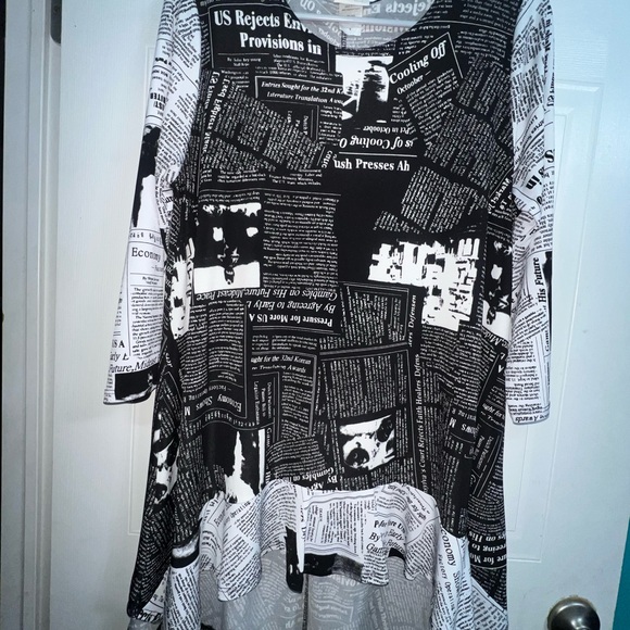 Zadie B’s Tops - Zadie B’s Black and White Newspaper Print High Low Top